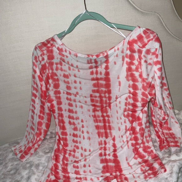VALENTINES RED & WHITE tie dye blouse CREW NECK with knot tie long sleeve blouse - Picture 4 of 9